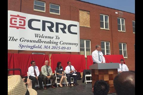 Governor of Massachusetts Charlie Baker attended the groundbreaking ceremony at the site of CRRC USA Rail Corp's future rolling stock plant in Springfield.